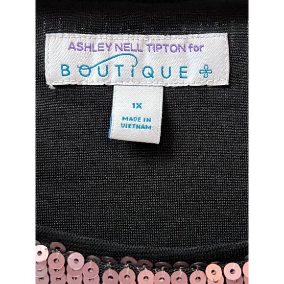 Ashley Nell Tipton Women's Crop Top Blouse Pink Pewter Sequin S/S Plus Size 1X - Picture 2 of 12